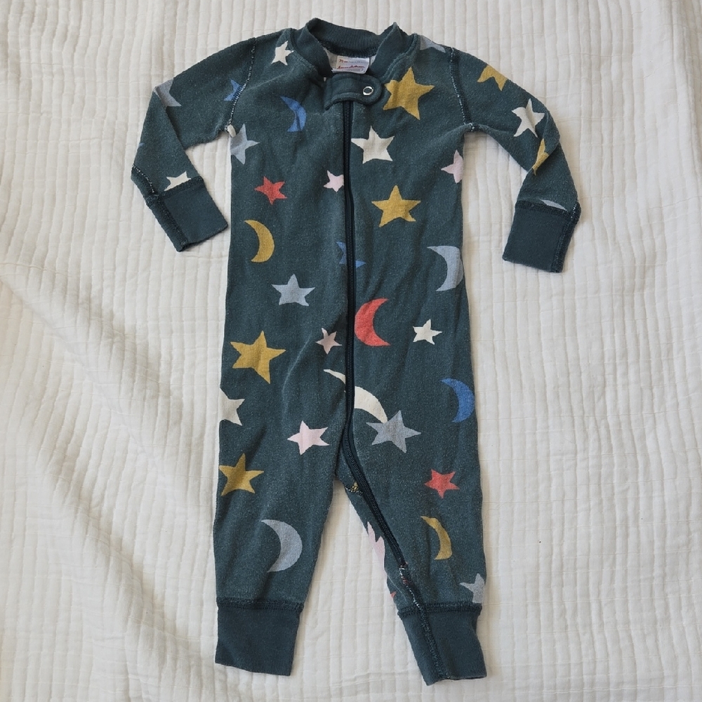 Hanna Andersson Dark Teal Star & Moon Footie with Multi-Color Stars